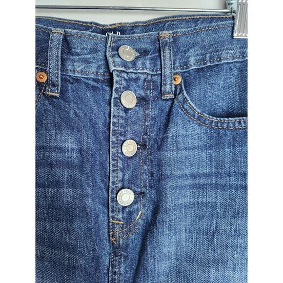GAP Denim button fly mini jean skirt sz 26 raw hem boho festival rodeo y2k - Picture 2 of 9
